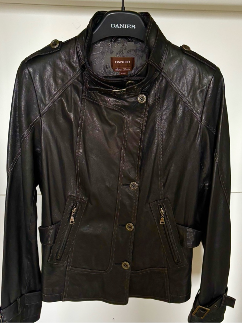 Danier Women's Dark Brown Leather Button-Front Jacket